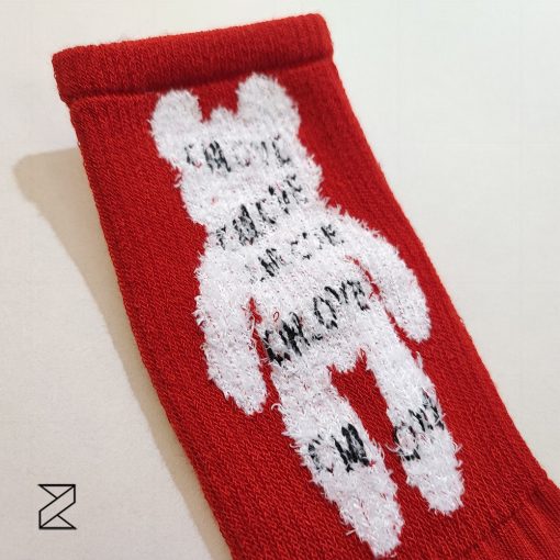 جوراب ساق‌بلند قرمز سفید خرسی کریسمسی یلدایی ولنتاین